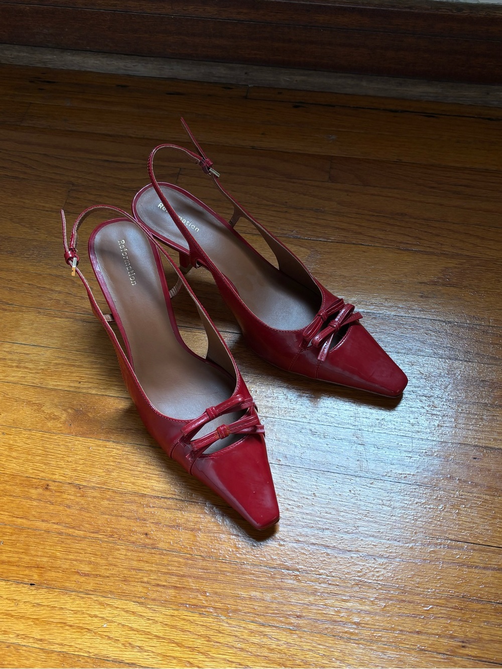 Red Reformation Patent Slingback Pumps with Bow detail - Picture 6 of 6